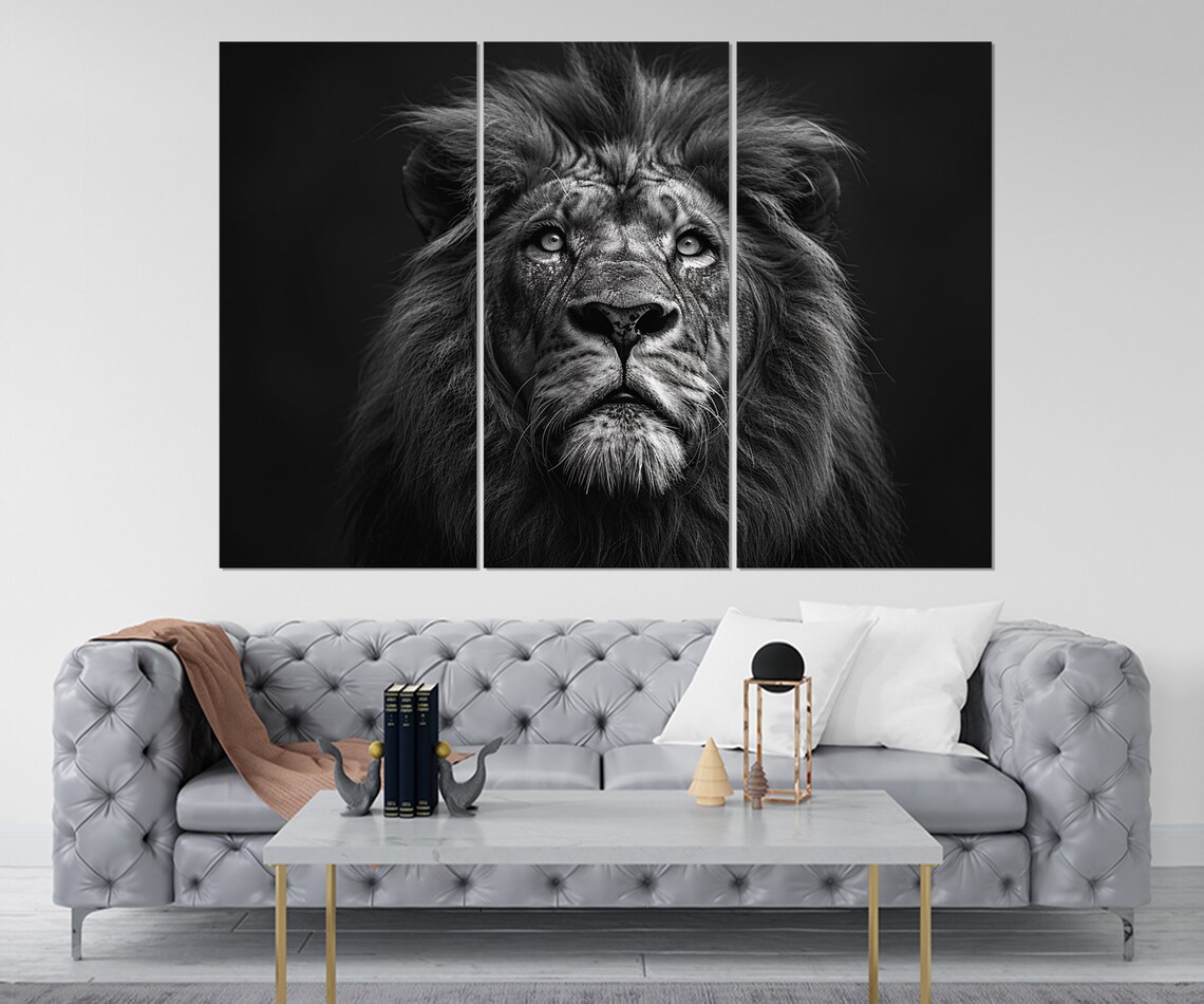 Majestic Lion Portrait Black And White Dramatic Wildlife Art Poster - Image 4