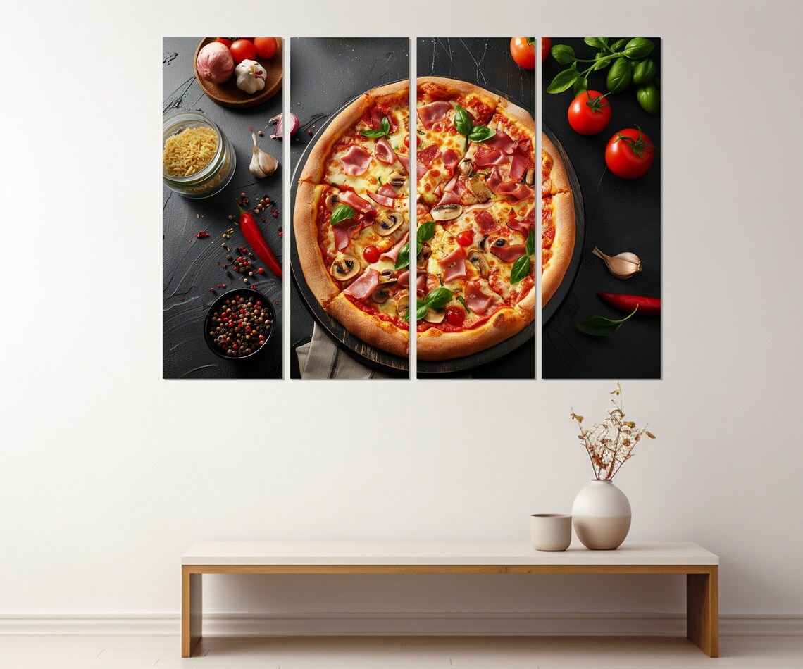Overhead Italian Pizza Fresh Ingredients Dark Table Food Art Poster - Image 2
