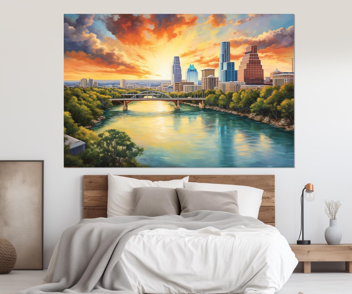Austin Bridge Skyline Abstract Travel Poster Print - Image 2