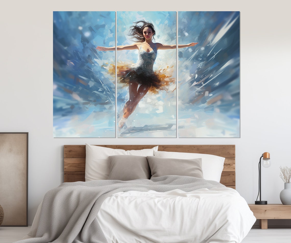 Female Figure Skater Mid Jump Icy Blue Winter Sports Art Poster - Image 3