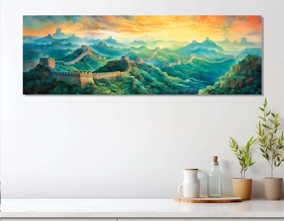 Great Wall Of China Mountain Panorama Sunset Oil Painting Poster