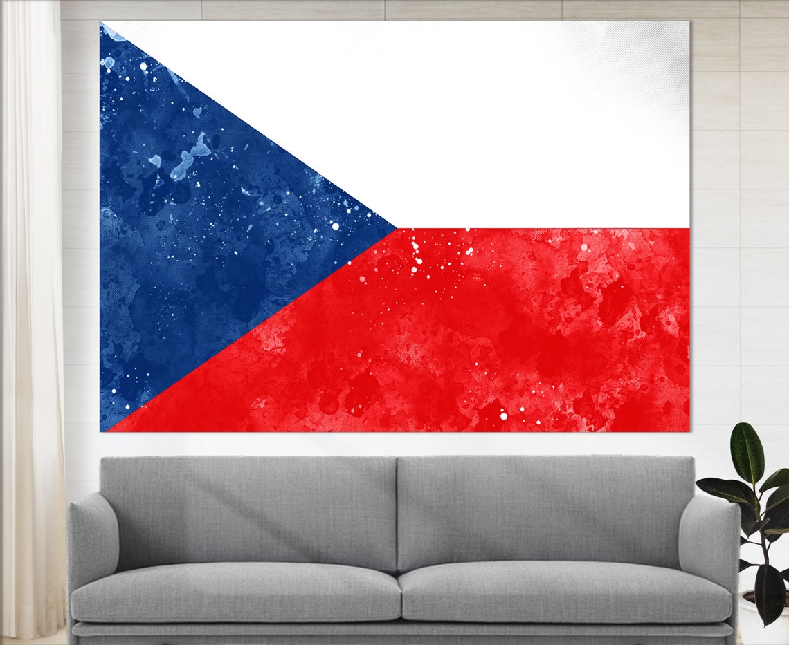 Czech Republic Flag Grunge Watercolor Blue Triangle Prague Poster