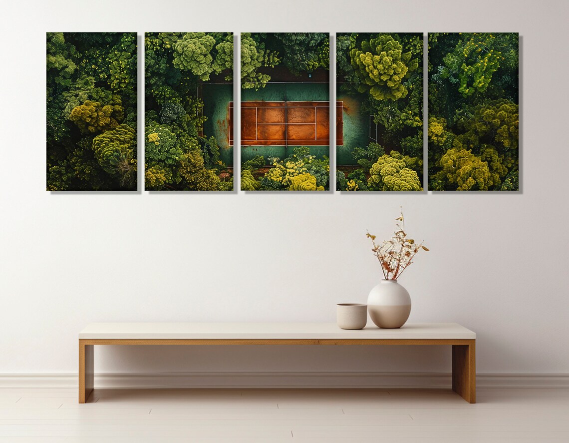 Abstract Tennis Court in Deep Green Forest Art Print - Image 3