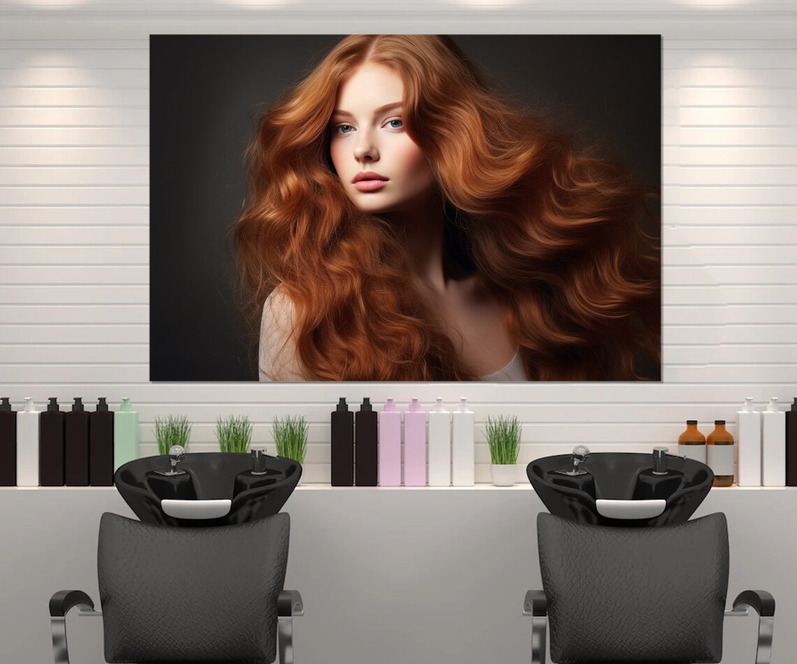 Woman Long Wavy Red Hair Salon Beauty Portrait Wall Art Poster