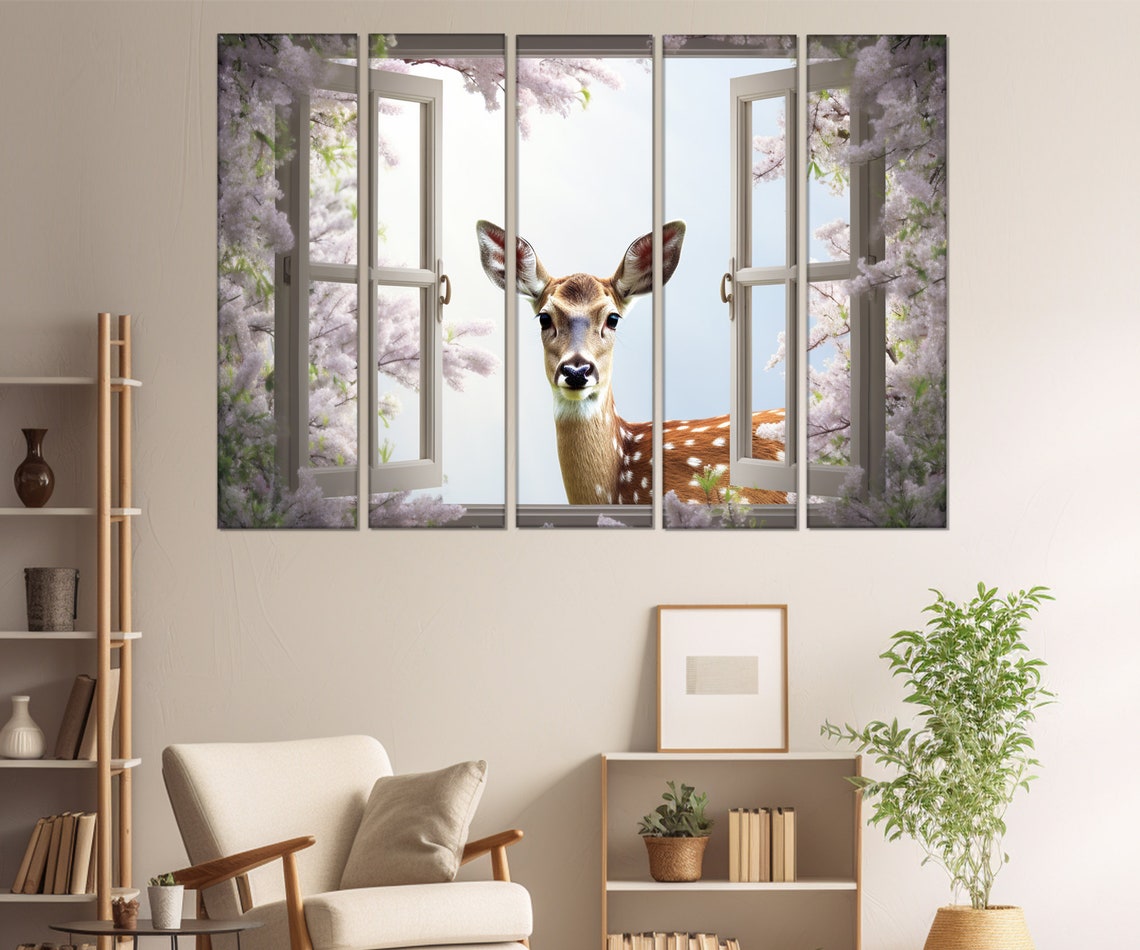 Baby Deer At Blossom Window Spring Garden View Nursery Decor Poster - Image 2