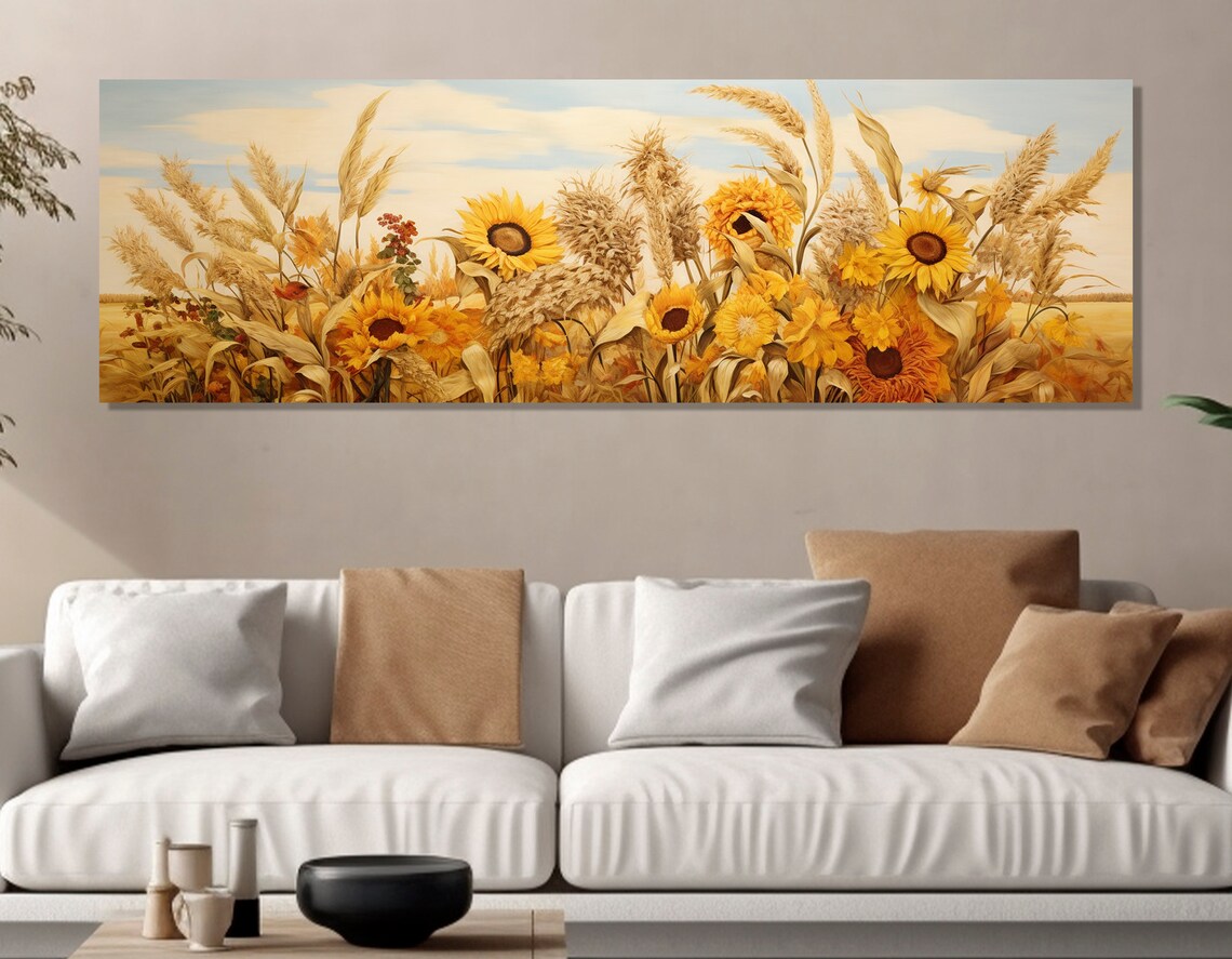 Sunflowers And Wheat Rustic Farmhouse Art Print