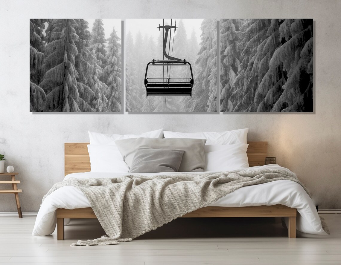 Ski Lift Black and White Art Print, Winter Decor - Image 4