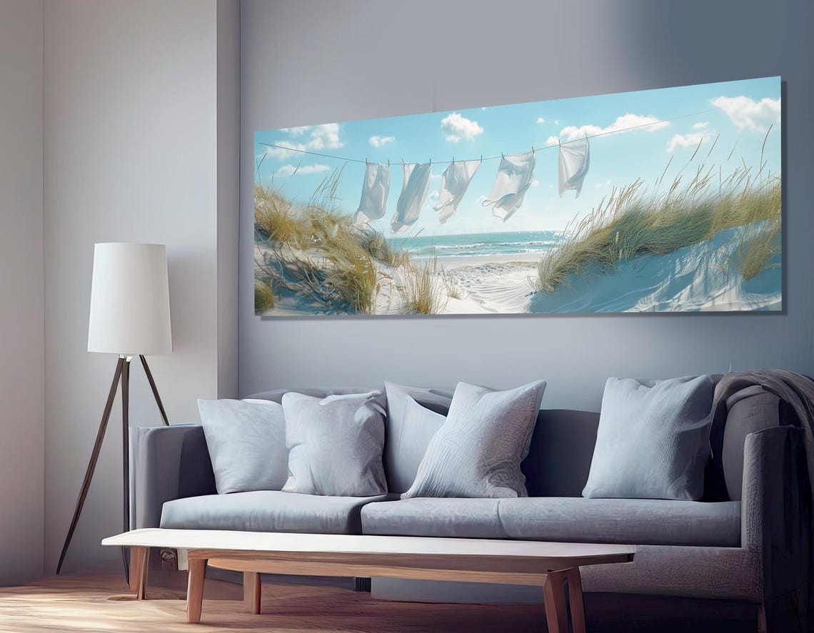 Beach Washline Linen Sheets Dunes Ocean Breeze Coastal Art Poster - Image 2