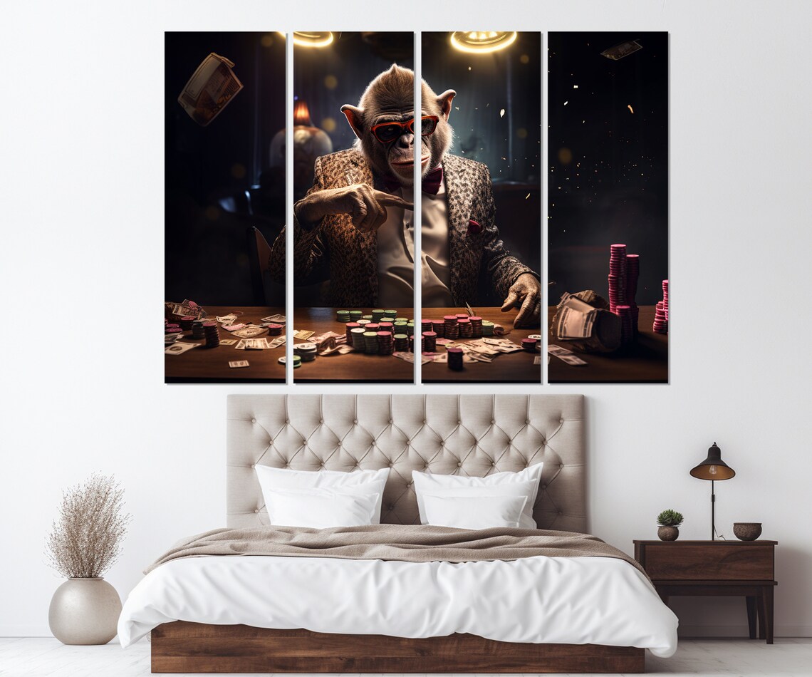 Cool Monkey Poker Night Red Sunglasses Chips Cash Casino Wall Art Poster - Image 2