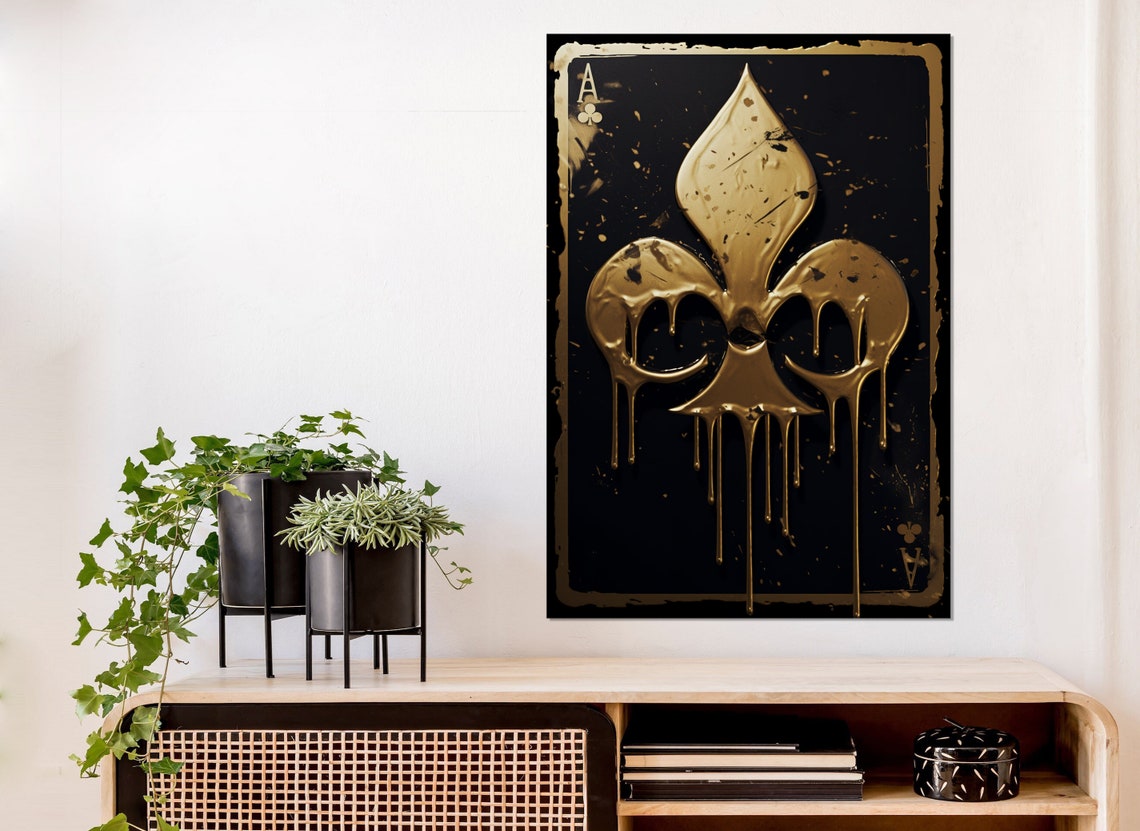 Ace Of Clubs Print Poker Wall Art Card Player Gift Golden Ace Of Clubs Painting Framed And Ready To Hang