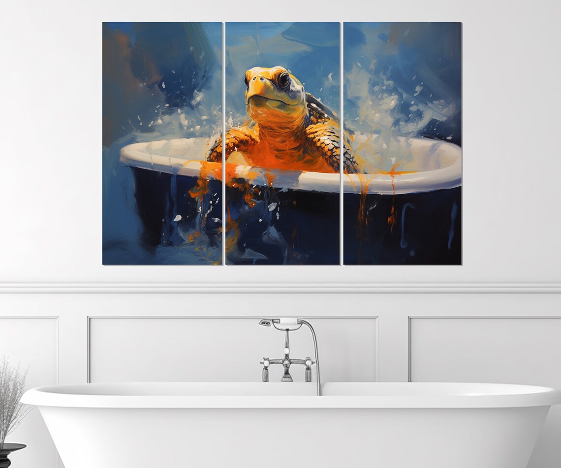 Sea Turtle Splashing In Bathtub Oil Painting Bathroom Wall Art Poster - Image 4
