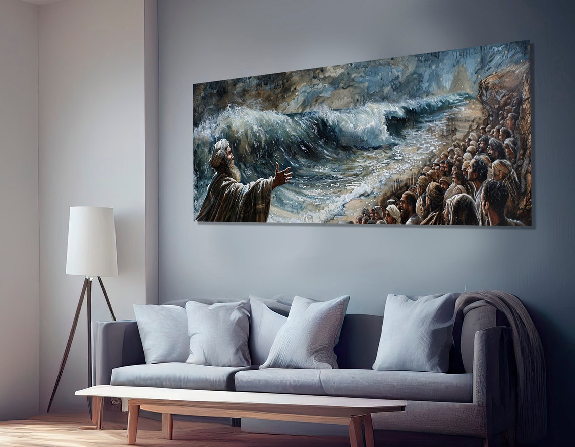Moses Parting The Red Sea Triptych Biblical Scene Religious Art Poster - Image 4