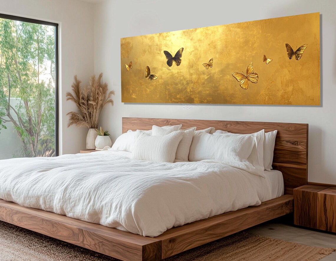 Golden Butterflies Gold Leaf Textured Luxury Painting Wall Art Poster - Image 3