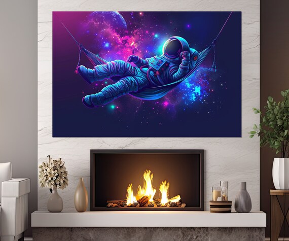 Astronaut Hammock Floating Neon Galaxy Cosmic Space Relaxation Art Poster