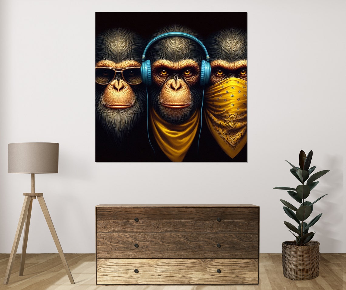 Three Wise Monkeys See Hear Speak No Evil Cool Portrait Poster - Image 2