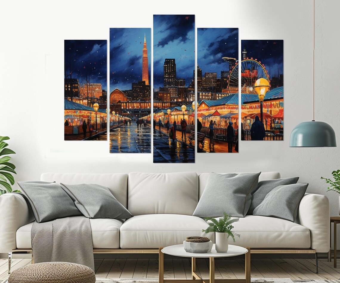 Cleveland Christmas Market Night Ferris Wheel Lights City Poster - Image 3