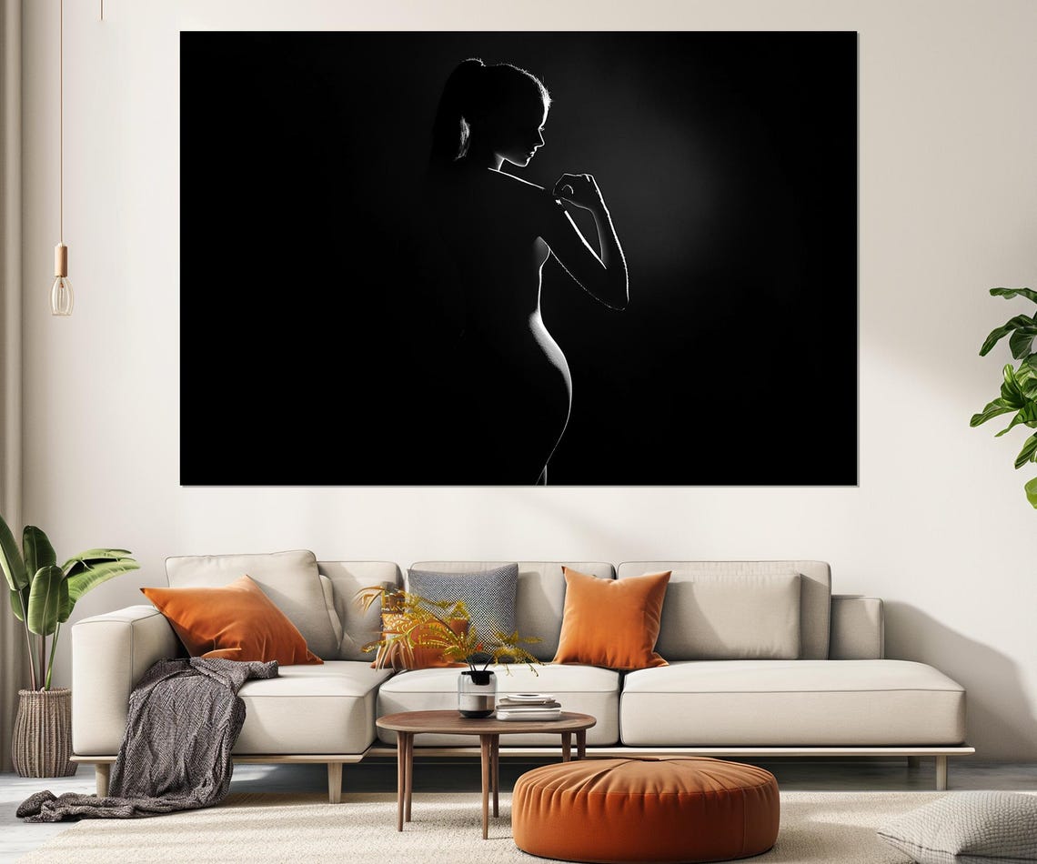 Woman Profile Silhouette Black White Triptych Elegant Fine Art Poster - Image 2