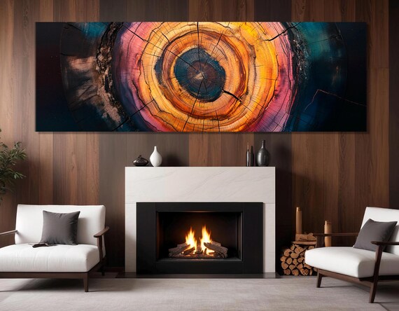 Colorful Tree Rigs Print Abstract Wood Cut Wall Art Wood Texture Painting Wood In Interior Modern Decor Framed Ready To Hang