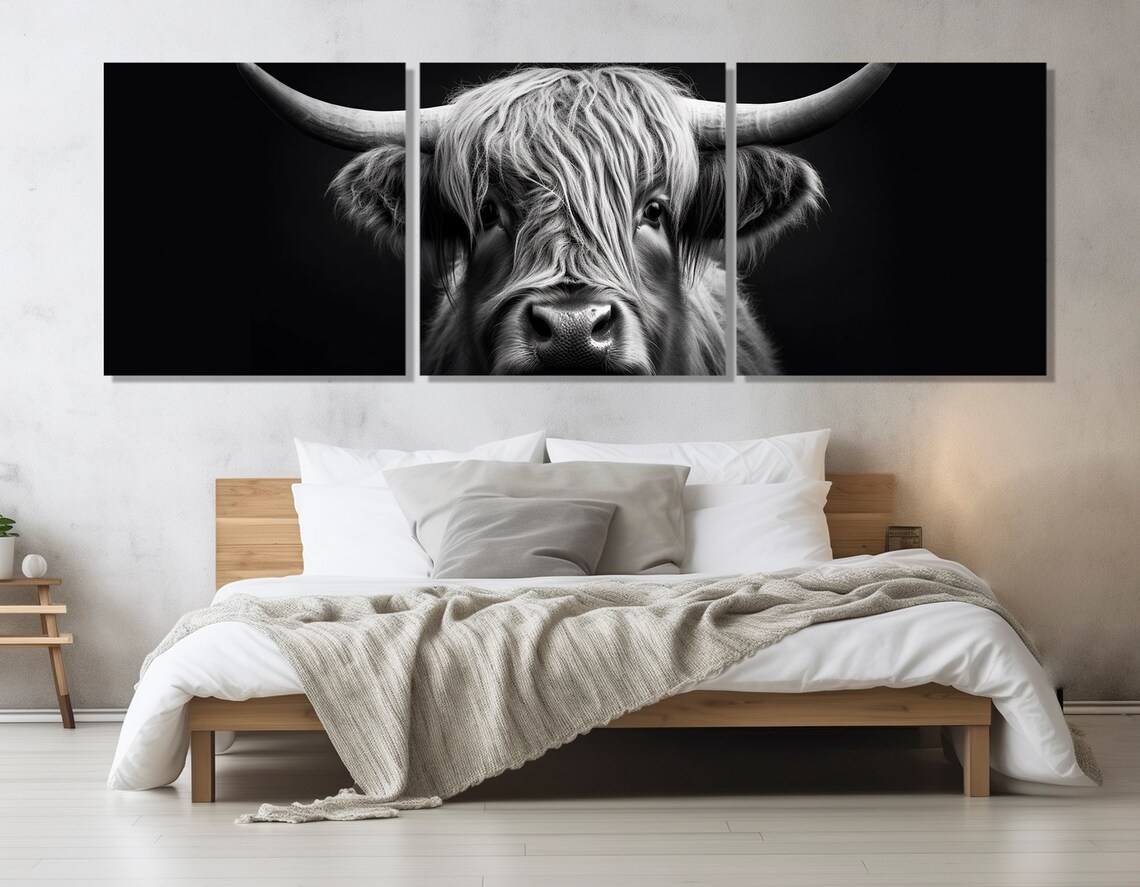 Highland Cow Modern Black and White Scottish Art Print - Image 4