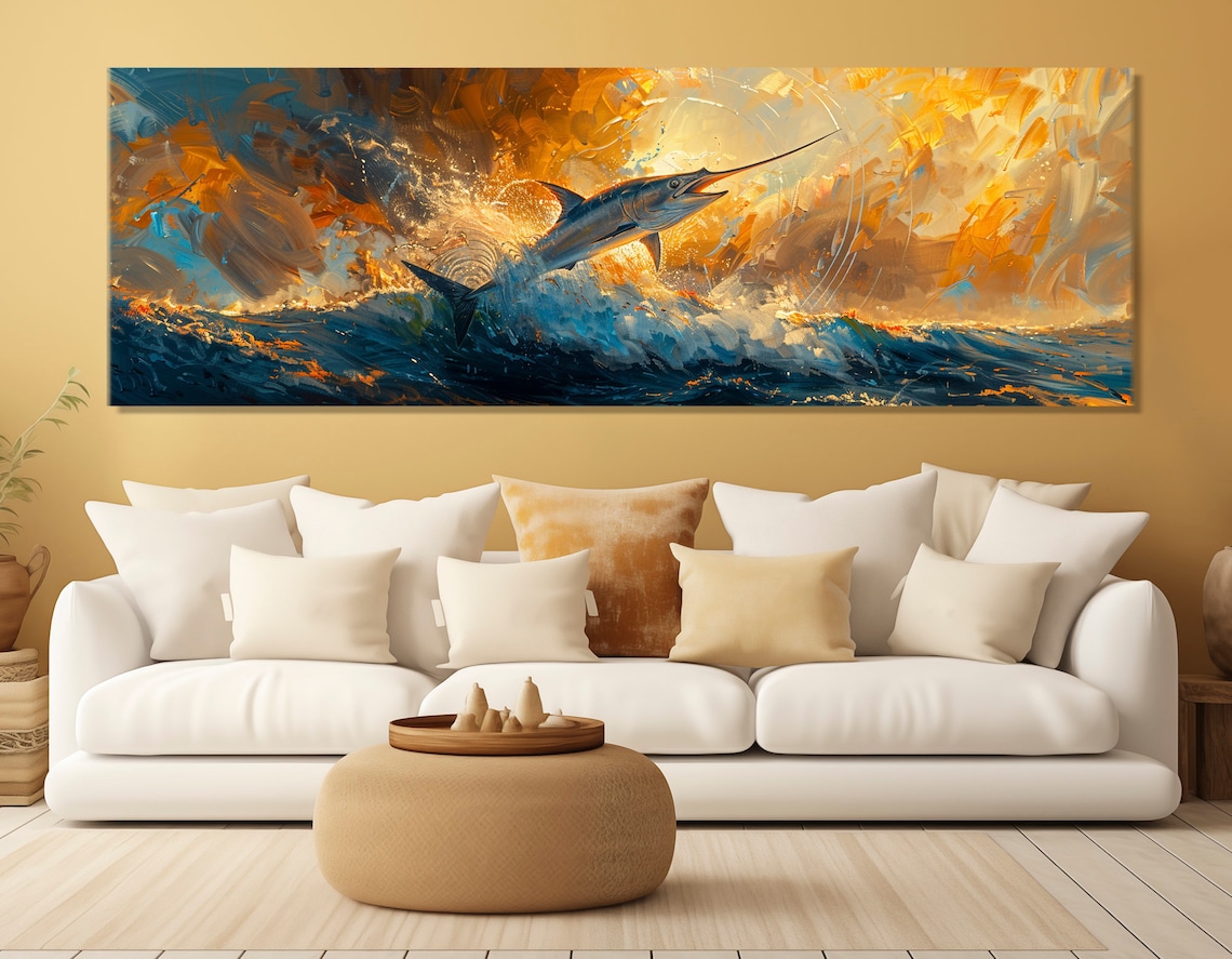 Marlin Fishing Poster, Fisherman Wall Art Print