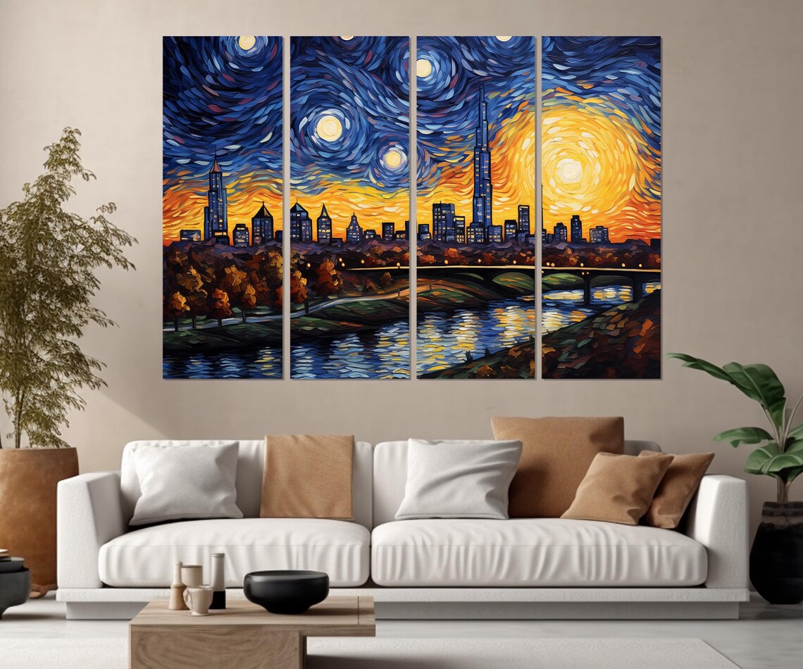 Oklahoma City Skyline Starry Night Style Van Gogh Painting Poster - Image 2