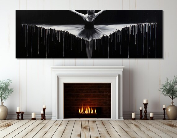 Ballerina Dancer Dripping Paint Abstract Black White Panorama Poster