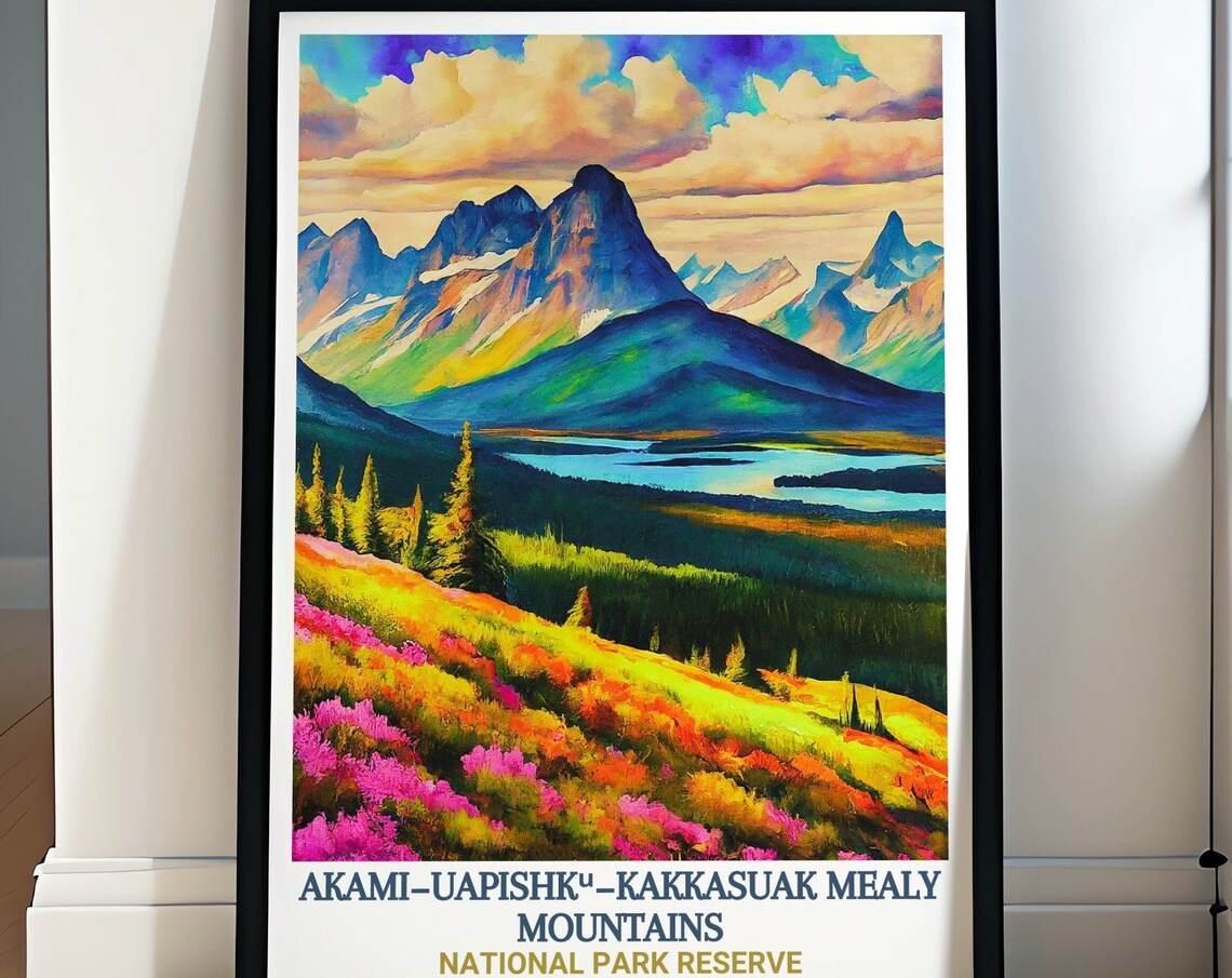 Mealy Mountains Wildflower Meadows by a Blue Lake Art Poster