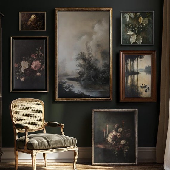 Dark Academia Wall Art Set Vintage Art Bundle Moody Wall Art Vintage Nature Moth Wall Art Owl Print Dark Floral Art Moody Bathroom