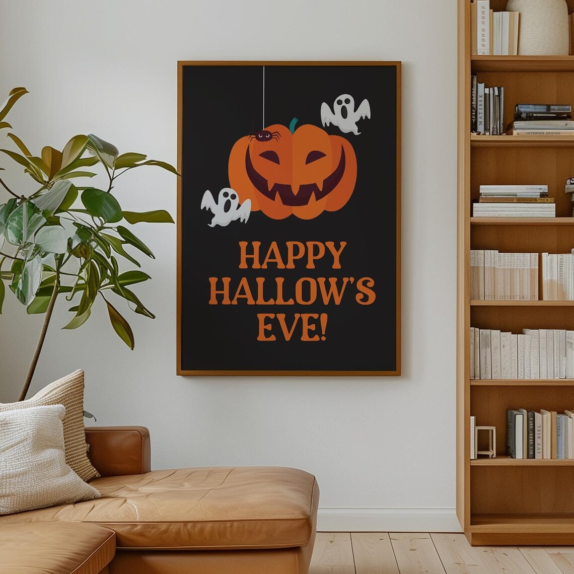 Happy Hallows Eve Pumpkin Ghost Party Illustration Fun Halloween Decor Poster