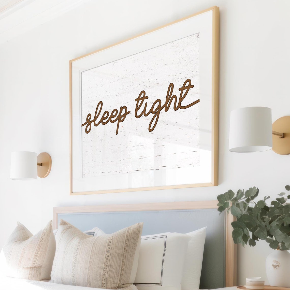 Rustic Sleep Tight Brown Script Birch Whitewash Bedroom Decor Poster