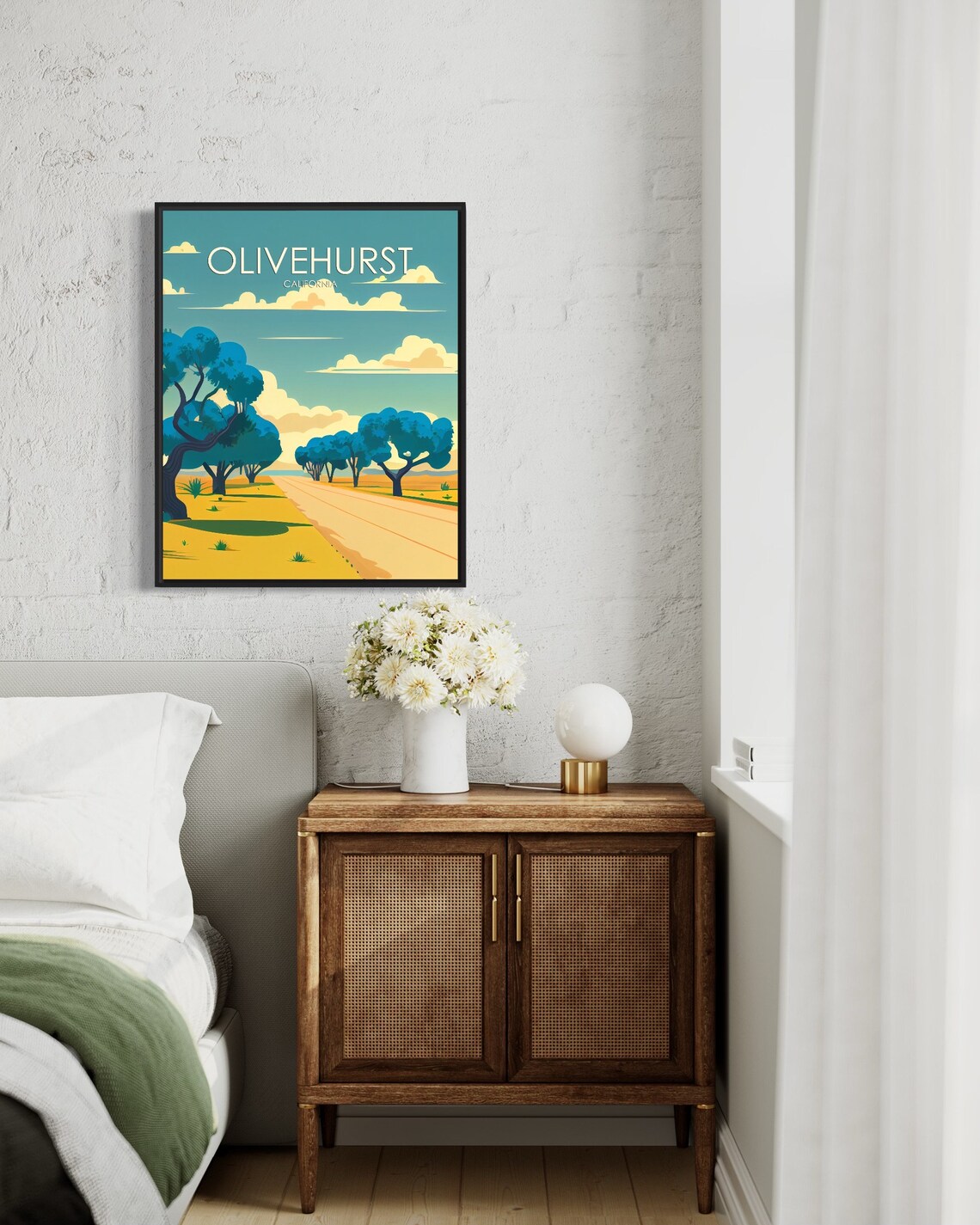 Olivehurst California Country Road Tree Lined Cloudy Sky Poster - Image 2