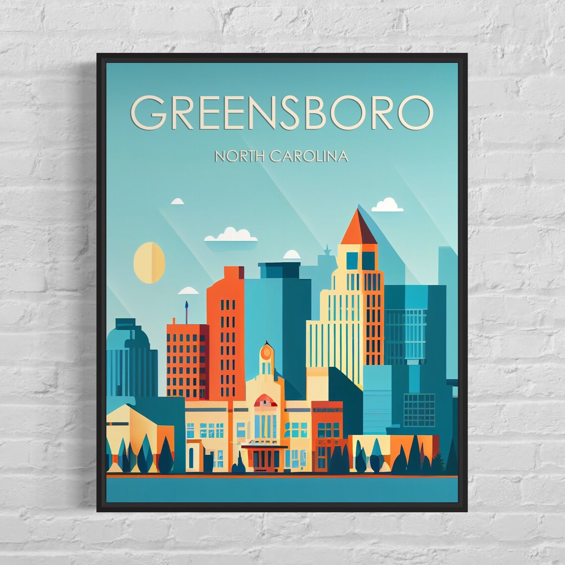 Greensboro North Carolina Modern Skyline Minimalist Travel Poster