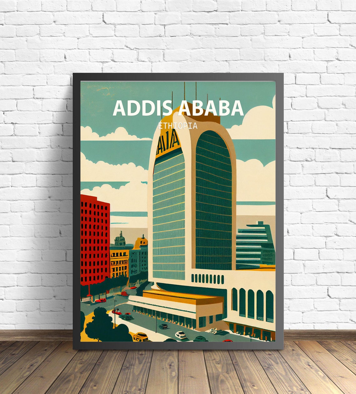 Addis Ababa Ethiopia Modern Skyline Retro City Travel Poster