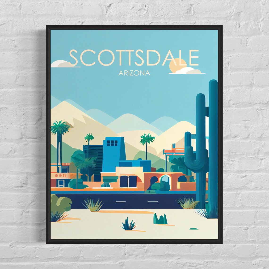 Scottsdale Arizona Desert City Saguaro Mountains Retro Travel Poster