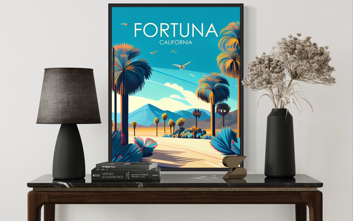 Fortuna California Towering Palm Grove Birds Mountain View Poster - Image 3