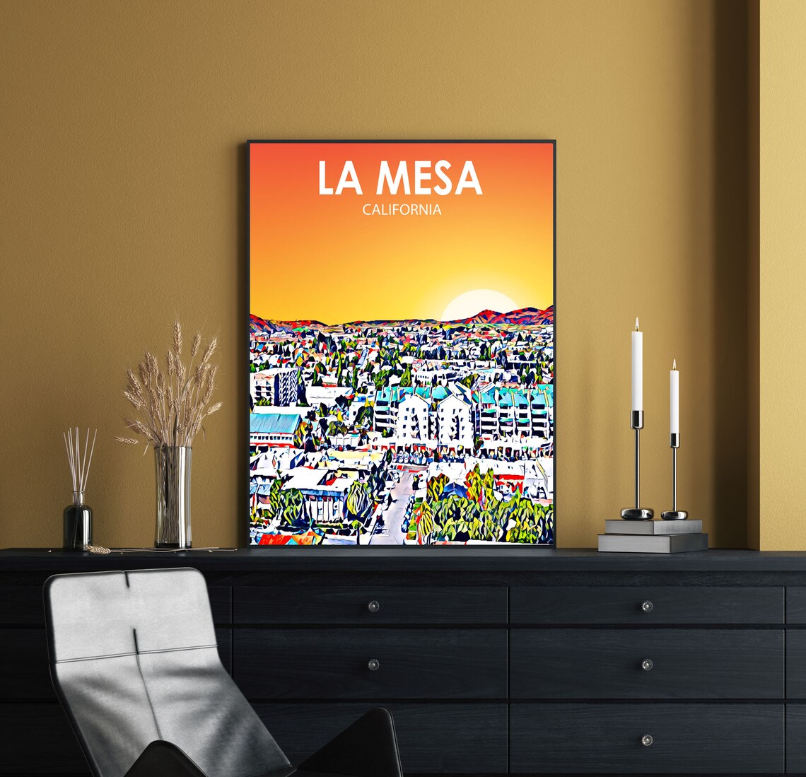 La Mesa California Colorful Sunset Skyline City Travel Poster - Image 2