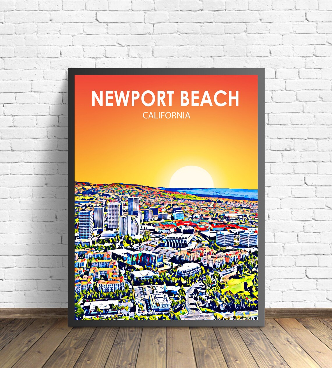 Newport Beach Ca Art Poster California Sunset Landscape Poster Print Newport Beach City Wall Art Colorful Skyline Sketch Photo