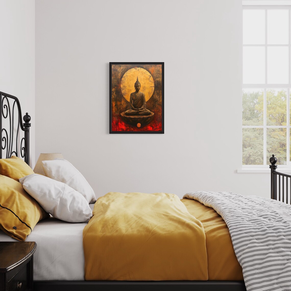 Meditating Buddha Golden Halo Spiritual Serene Meditation Wall Art - Image 2