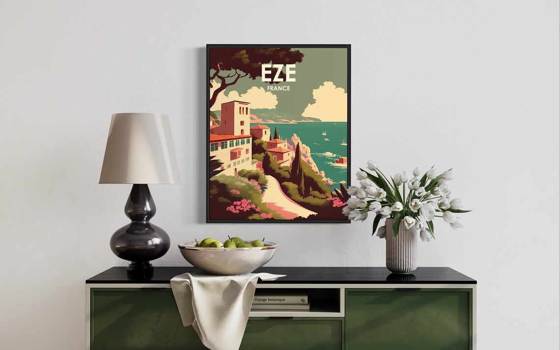 Eze France Riviera Village Coastal View Vintage Travel Poster - Image 2