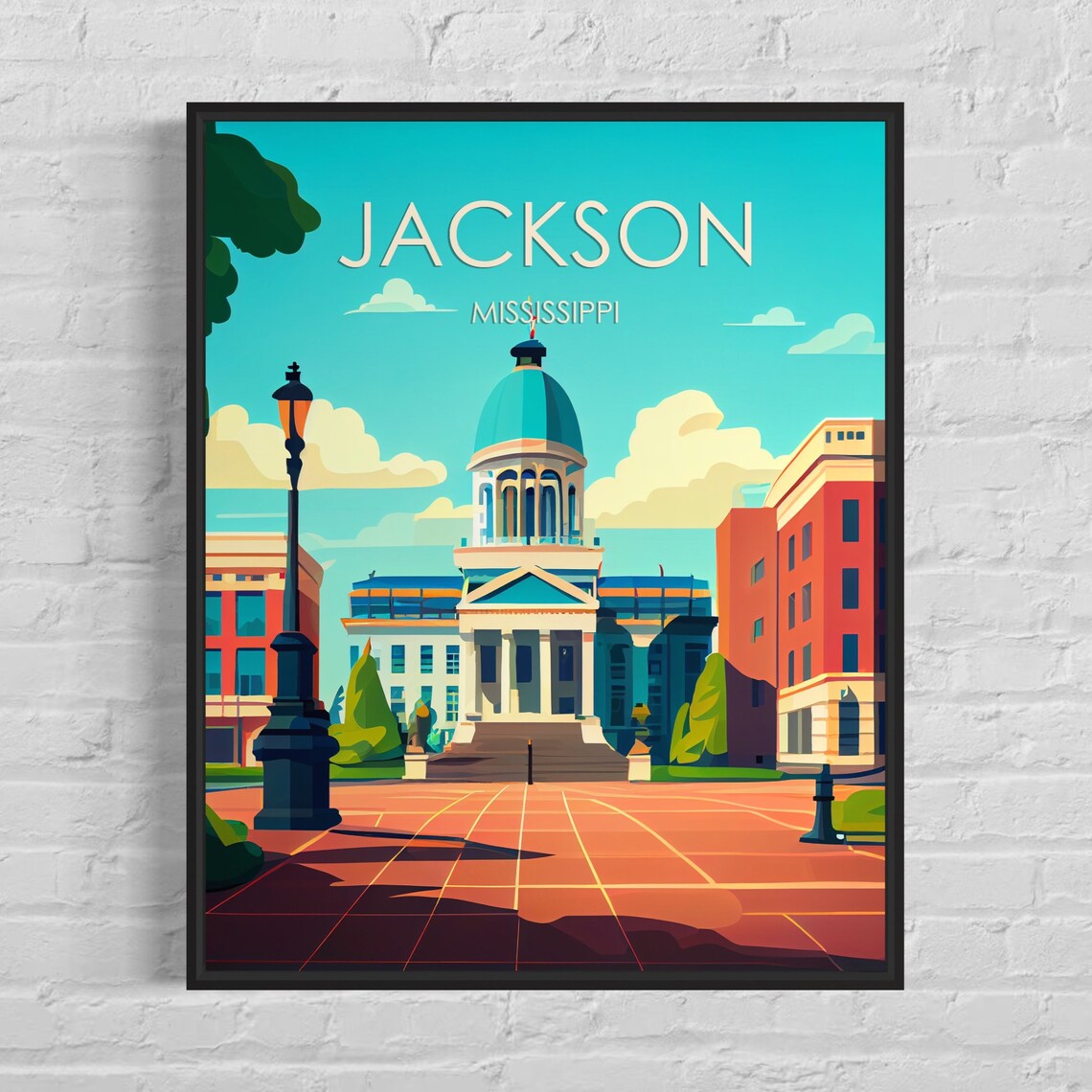 Jackson Mississippi Capitol Building Retro City Travel Poster