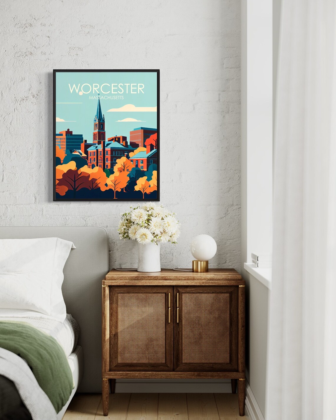 Worcester Massachusetts Autumn Skyline Retro New England Art Poster - Image 3