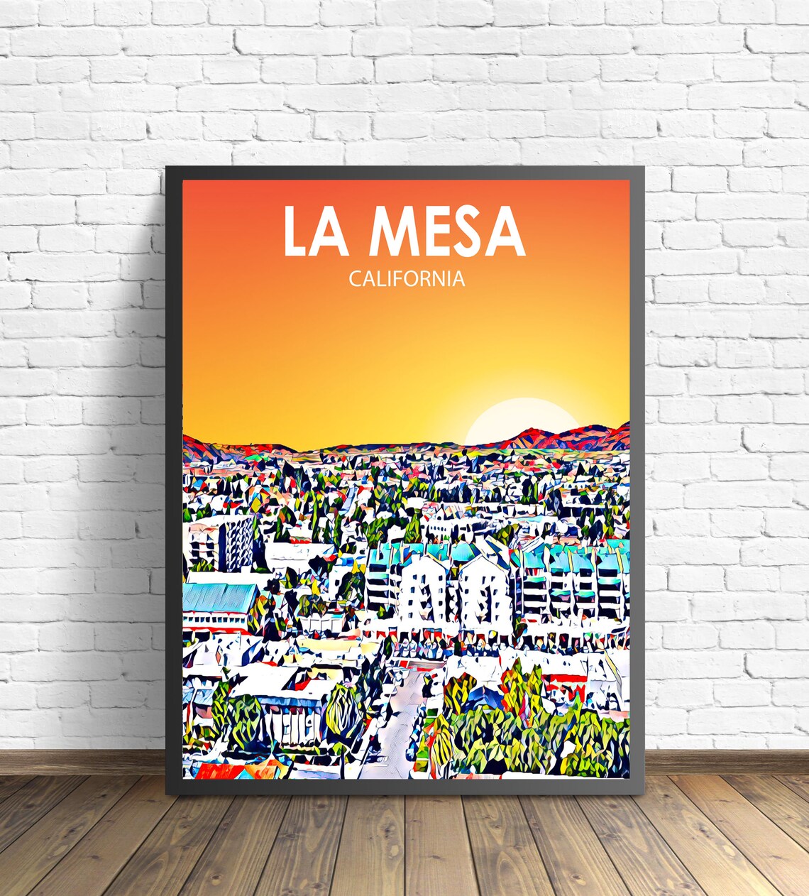 La Mesa California Colorful Sunset Skyline City Travel Poster