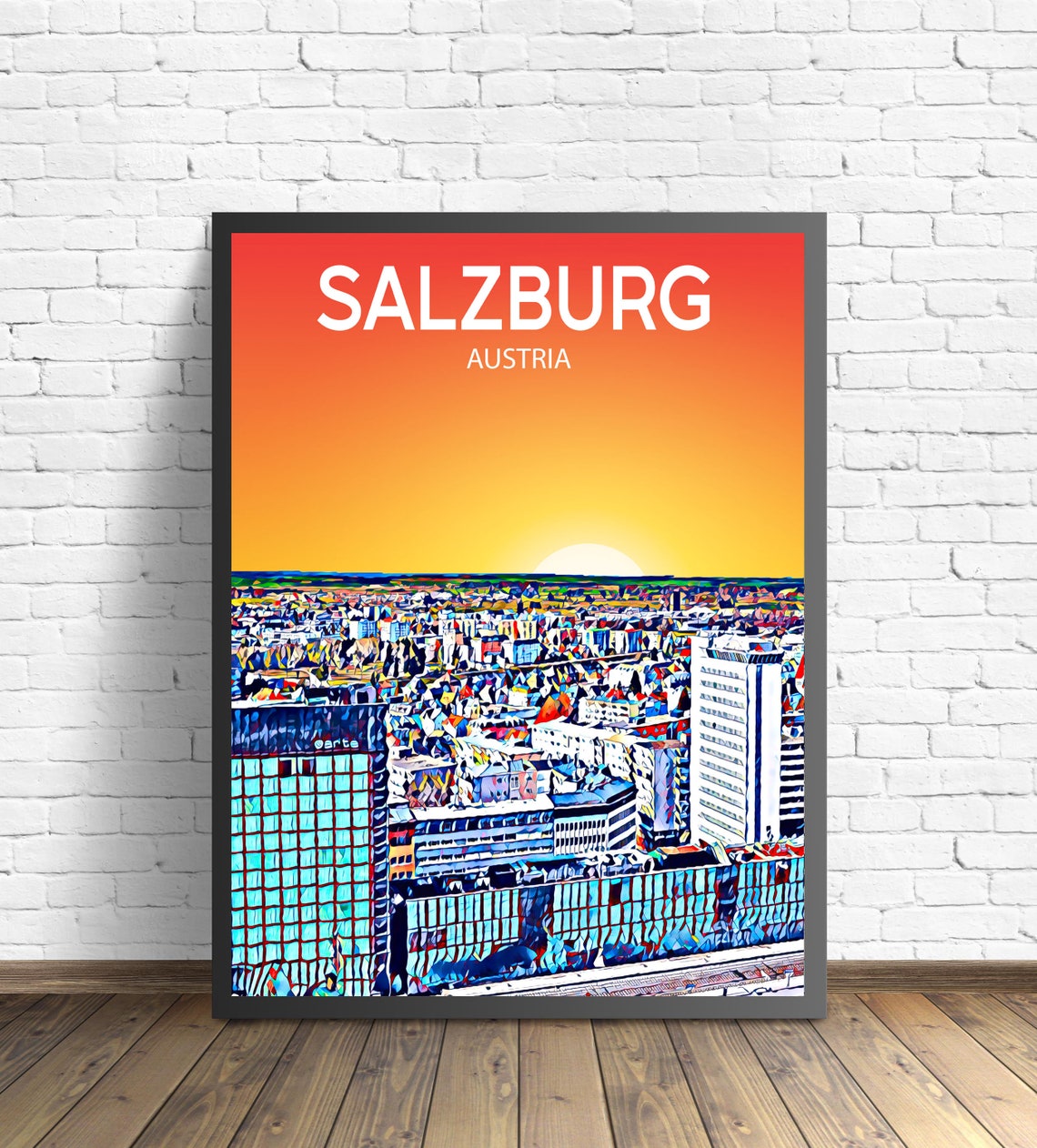 Salzburg Austria Art Poster Sunset Night Poster Art Print Salzburg City Modern Wall Art Colorful Skyline Photo Sketch Gift