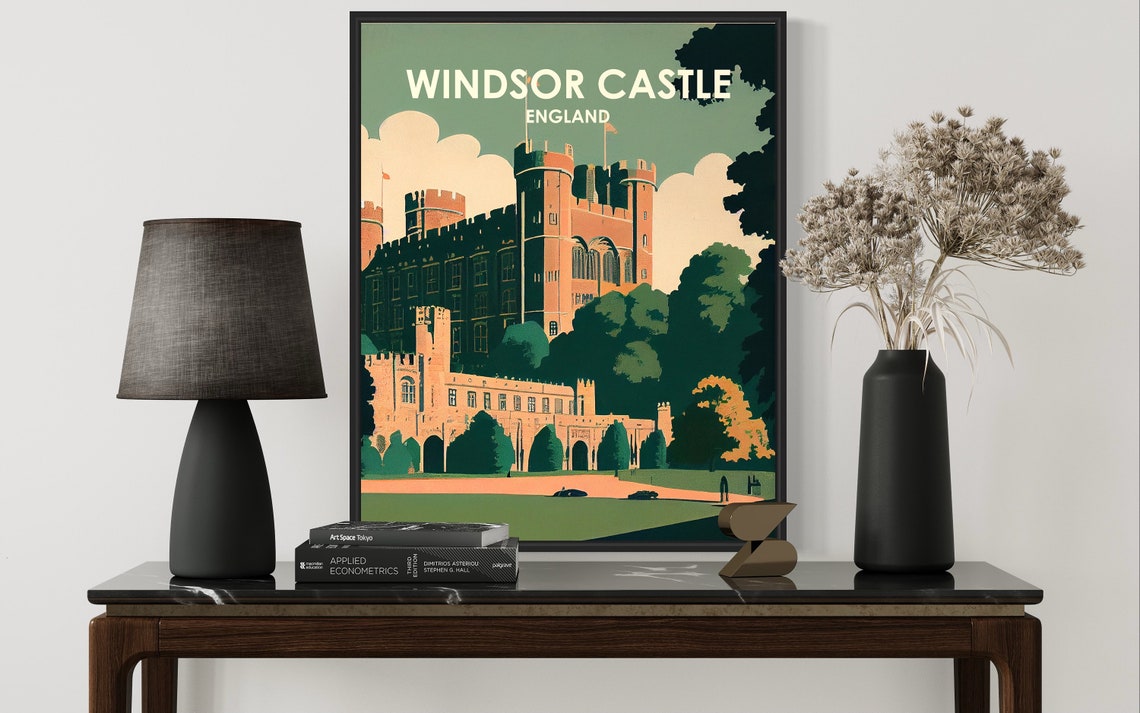 Windsor Castle England Royal Fortress Manicured Gardens View Poster - Image 2