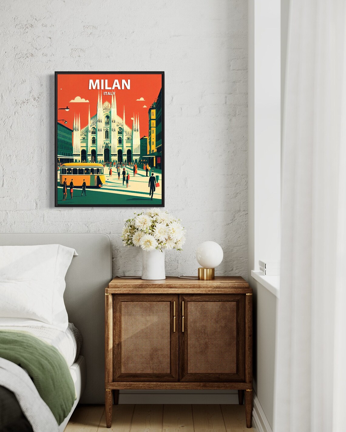 Milan Italy Retro Duomo Cathedral Tram Sunset Vintage Travel Poster - Image 2