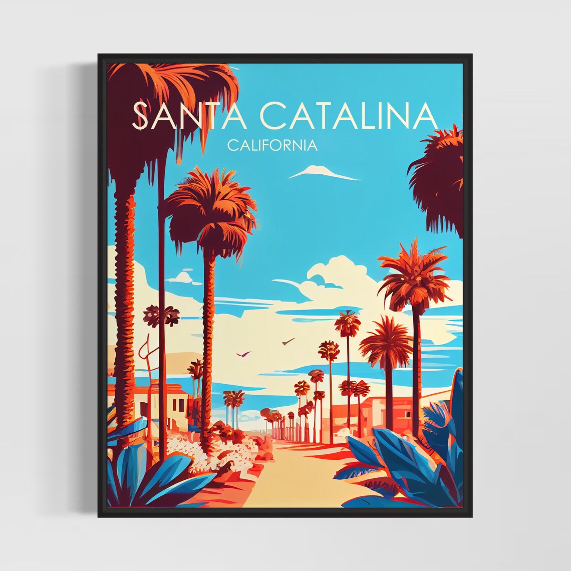 Santa Catalina Palm-Lined Street in Bright California Sun Poster
