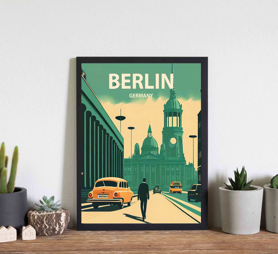 Berlin Germany Vintage Street Scene Classic Car Travel Poster - Image 3