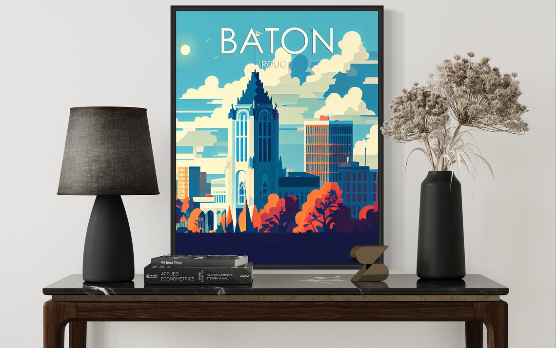 Baton Rouge Louisiana Downtown Skyline Autumn Colors Travel Poster - Image 2