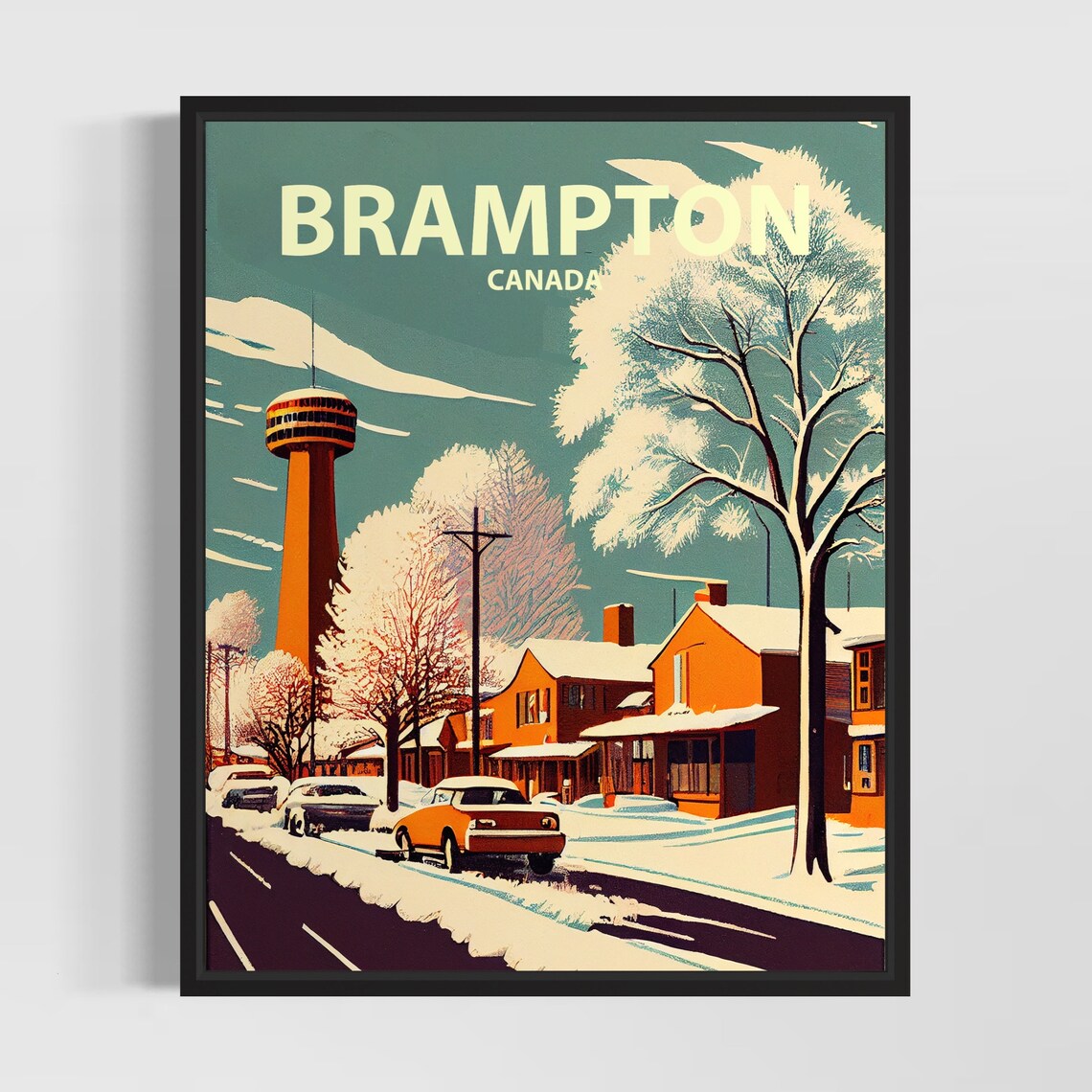 Brampton Canada Snowy Winter Street Scene Vintage Travel Poster