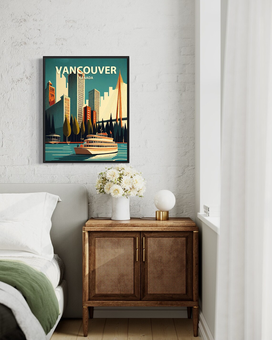 Vancouver Canada Retro City Skyline With Ferry Travel Poster - Image 2
